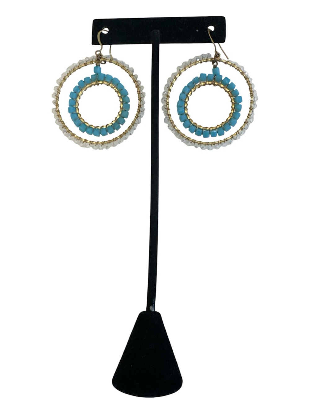 Stunning Turquoise & Moonstone Bead Dangle Hoop Earrings